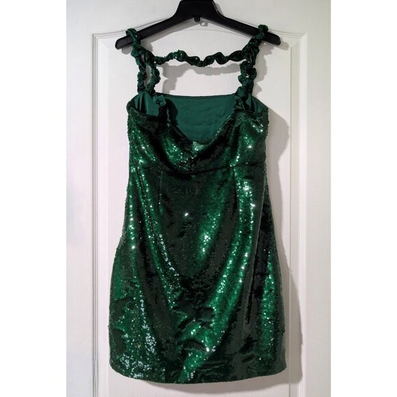 Ganni | Twisted Sequined Satin Mini Dress In Kelly Green - Picture 14 of 15